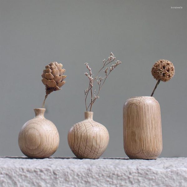 Vasos Mini vaso de madeira natural ornamento para casa flor de carvalho branco decoração de mesa para jantares festas feriados planejamento de casamento