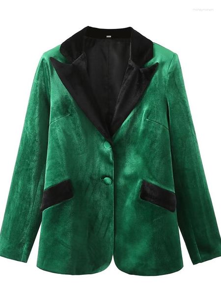 Ternos femininos primavera 2023 lapela fino casaco fashion top arma personalidade versátil gola dividida veludo bolso inclinado terno