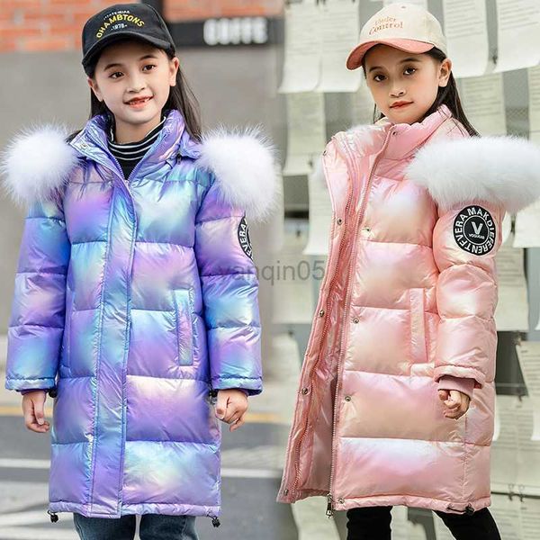 Piumino per bambini colorato Parka Snowsuit Piumino invernale per ragazze Cappotto impermeabile lucido con cappuccio Capispalla per bambini Abbigliamento 5-14 anni Adolescente HKD230725