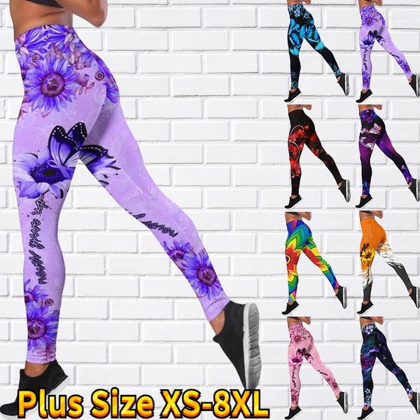 Calças femininas moda feminina leggings com estampa de borboleta fitness cintura alta academia push ups XS-8XL