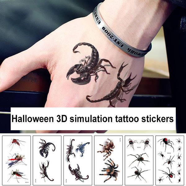 À prova d' água 3D Spider Tatoo Scorpion Tatuagem Temporária Adesivos Para Halloween Tatuagem Arte Corporal Falsa Tatuagem Tatuagens Temporárias