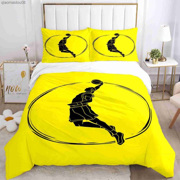 Basketball-Druck dreiteils Bettwäsche Set Fashion Article Kinder oder Erwachsene für Betten Quilt Abdeckungen Casästhesträien-Tiefe Set L230704