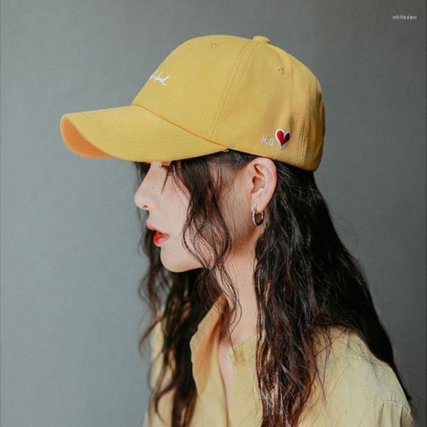 Bonés de Bola Foux Beisebol Feminino Verão Bordado Carta Chapéus Snapback Bonito Estilo Coreano Amarelo Designer Algodão 2023 Moda Coração