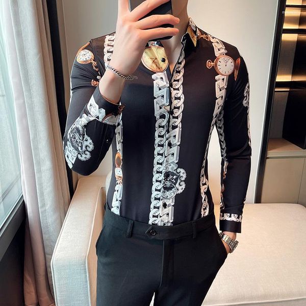 Camicie casual da uomo 2023 Luxury High-end Fashion Design Camicia a maniche lunghe slim Nightclub Show Party Social Male