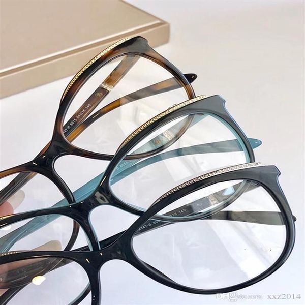 Luxury Design Blue Plank Frame elegante Cateye Occhiali da donna 54-16-140 diamante artificiale decora fullrim per prescrizione Eyeglasse320S