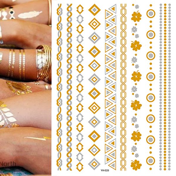 Temporäre Tattoos Gold Silber Metallic Tattoo Arm Körper Tattoo Cooles Armband Stil Mädchen DIY Goldene Flash Tattoos