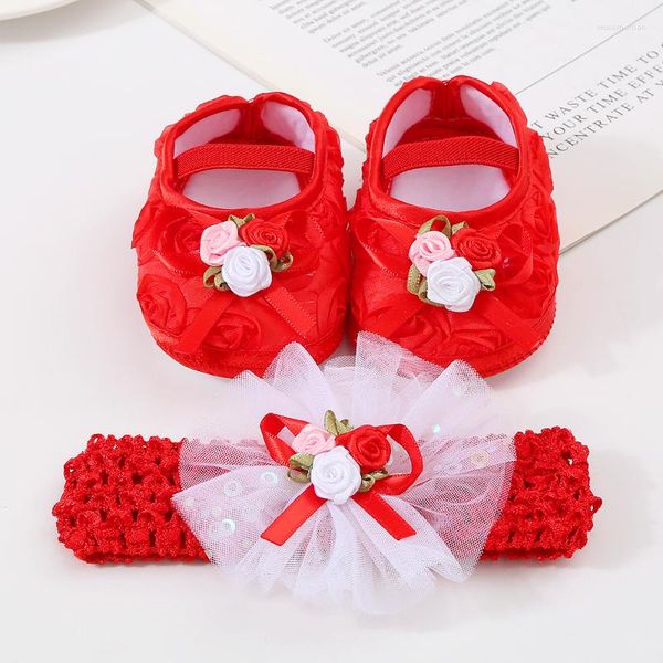 First Walkers 0-18M Cute Rose Born Baby Shoes Fascia Set Anti Slip Toddler Infant Walker Girls Suola morbida Rosa