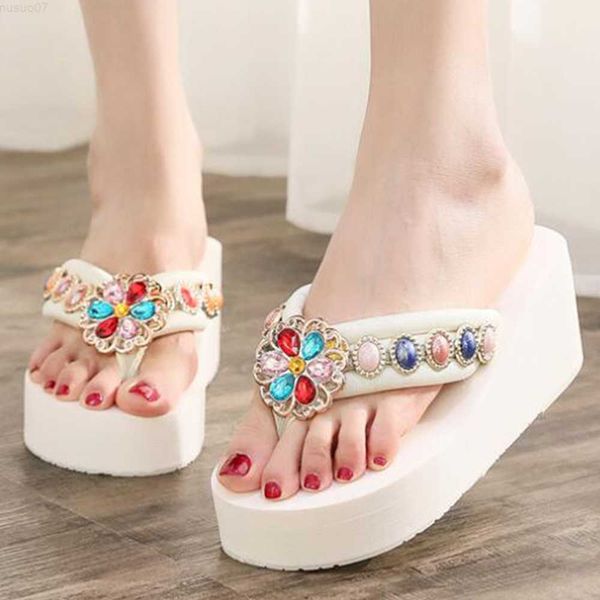 Slippers Athestone Bohemia Beading Beading Beach Sandals Wedge Slippers Flip Flops Summer Shoes для женщин Сандалии девочек Женщины QT967 L230725