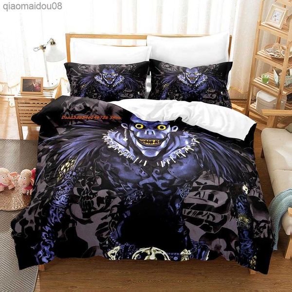 Conjunto de cama Death Note 2023 Conjunto de cama solteiro casal Queen King tamanho adulto Conjunto de capa de edredom para quarto de criança 3D Anime Conjunto de lençol L230704