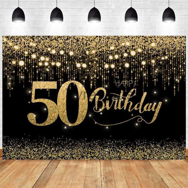 Hintergrundmaterial Schwarz Gold 50 Damen Hintergrund Flash Geburtstagsfeier 50 Jahre alt Fotohintergrund Foto Banner Dekoration x0724