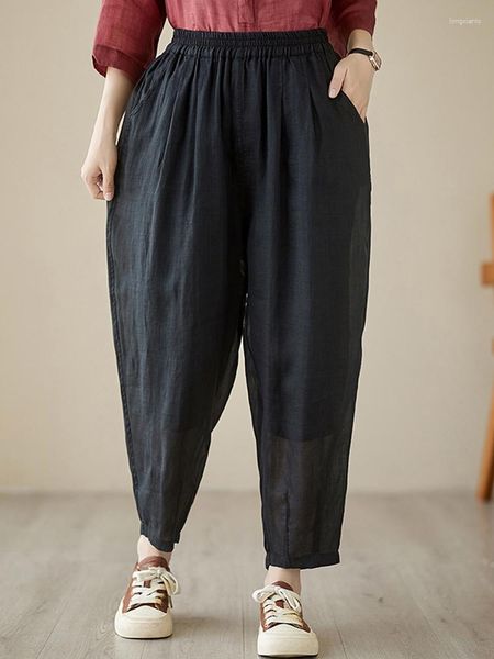 Calças femininas 2023 verão soltas plissadas rabanete leggings vintage cropped harém camadas duplas finas lanterna pantalones de mujer