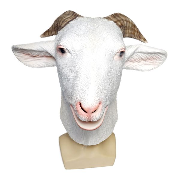 Maschera di capra bianca Maschera di lattice animale Maschera di pecora da uomo Costume da festa di Halloween per adulti