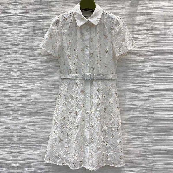 Vestidos casuais básicos Vestido de grife Novas roupas femininas Lajacquard com lapela e cós para um visual adelgaçante Saia corte em A com peito simples MNL3