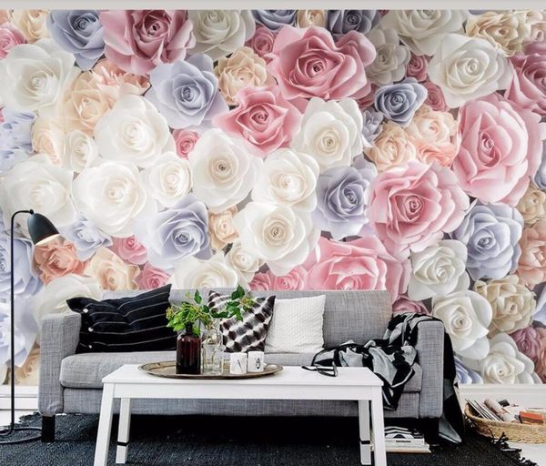 Duvar Kağıtları CJSIR Özel Duvar Kağıdı 3D TV Arka Plan Duvarları El boyaması çiçekler bahçe gülleri oturma odası yatak odası zemin