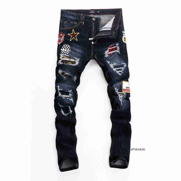 Мужские джинсы медведь Случайная классическая разорванная мода PP Man Design Брюки рок -моторезокнутые тощие джинсовые брюки 15749 Philipplies Pleins Zlt1