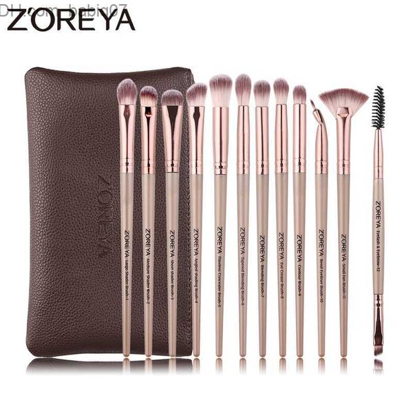 Pennelli trucco ZOREYA 12pcs Pennello trucco professionale ombretto eyeliner nero Pennello trucco strumento miscelazione eyeliner sopracciglio piccolo ventaglio cosmetico set Z230726