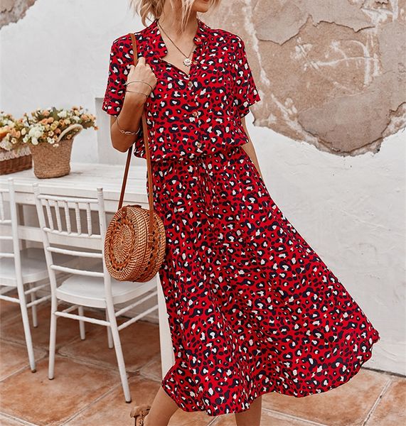 Grundlegende Freizeitkleider, böhmisches Hemd mit Leopardenmuster für Damen, lässiges Midi-Urlaubs-Sommerkleid für Damen, locker sitzendes Damen-Strandkleid in A-Linie, Vestidos 230724