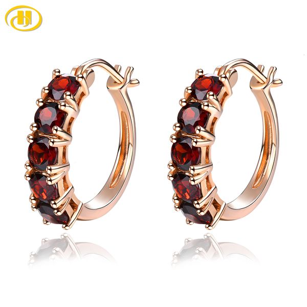 Hoop Huggie Clip-Ohrringe aus Sterlingsilber mit natürlichem Granat, rosévergoldet, 5 Karat, echter Edelstein, für Damen, klassischer romantischer Schmuck, Geschenke 230724