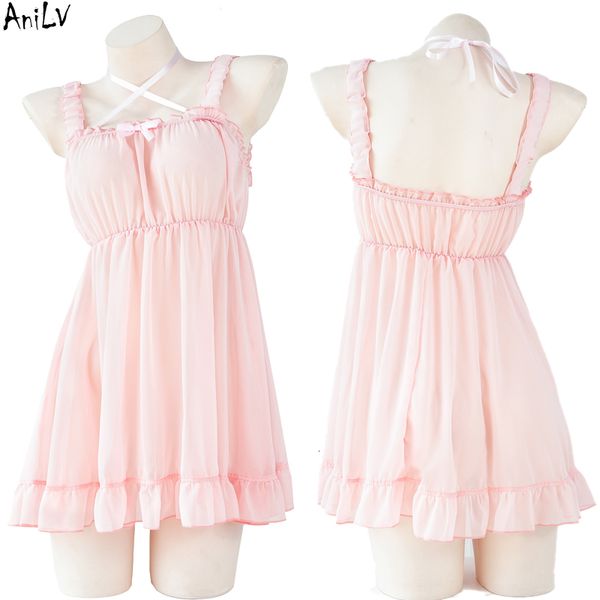 Traje Tema AniLV Anime Lolita Menina Chiffon Vestido Unifrom Mulher Rosa Puro Camisola Pijamas Roupas Trajes Cosplay 230724