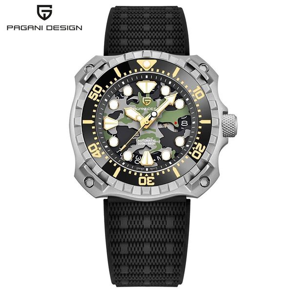 Наручительные часы Pagani Design военные мужчины Mechanical Watch Fashion Camouflage Hollow Dial Automatic Watch 200m Спортивные дайвинг -часы 230725