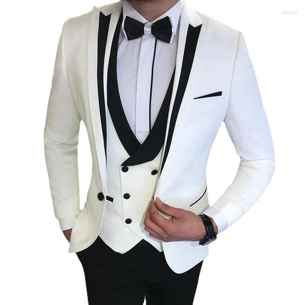 Ternos masculinos 3 peças Conjunto de ternos Casaco Colete Calças / 2023 Moda Casual Boutique Negócios Combinação de Cores Homem Casamento Vestido Formal Blazers