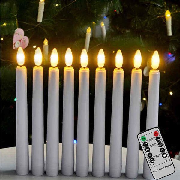 Pacote com 9 velas LED luz branca quente cintilação longa vela sem chamas temporizador remoto velas cônicas decoração de ano novo bougie H12222595