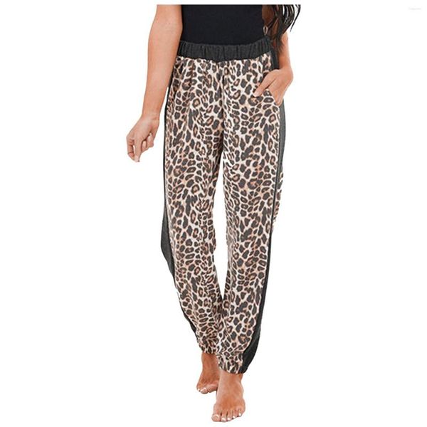 Calças femininas leopardo estampado cargo jeans largos mulheres verão cintura alta calças largas de algodão largas Y2k streetwear