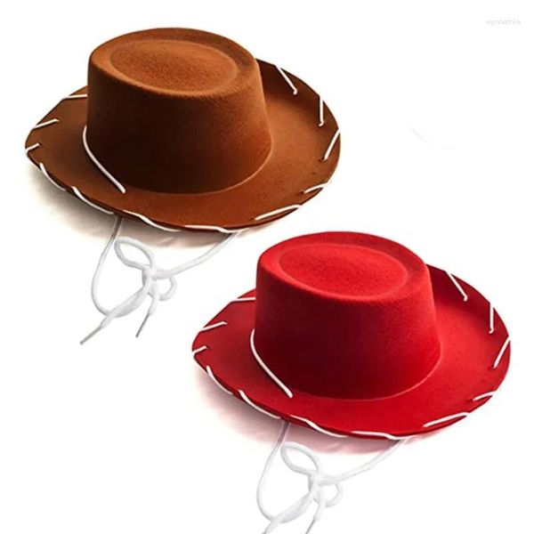 Berretti Cappello da cowboy per bambini in tessuto non tessuto Colore rosso rosa marrone Grandi gronde con spago Accessori per feste a tema per giochi di ruolo di Halloween