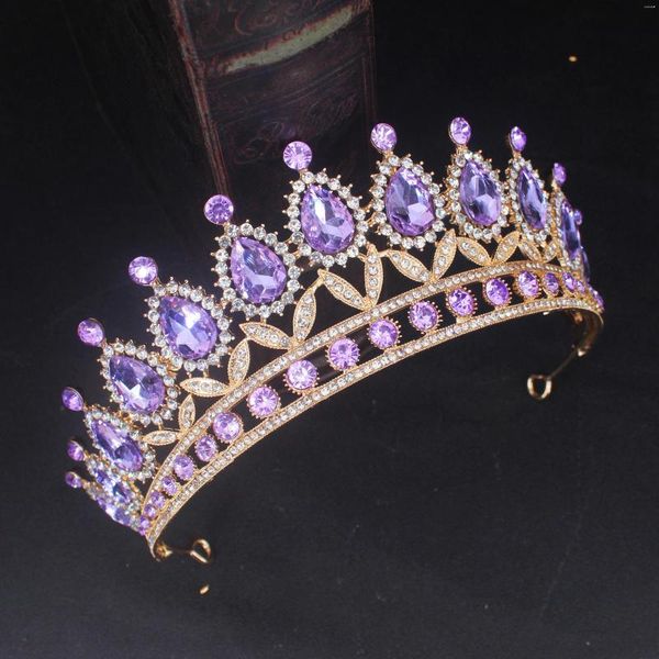 Grampos de cabelo roxo tiara de cristal coroa para mulheres menina concurso diadema enfeites casamento cabeça de noiva jóias acessórios capacete