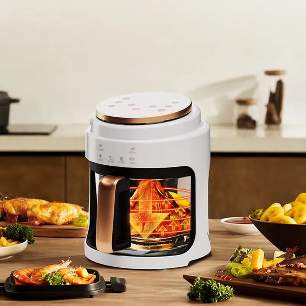 Air Fryer 110V визуальный воздушный фритюрник, мощность 4L Smart без масла электрической фритюрницы, светодиодный сенсорный экран Deep Fryer без масла, автоматическая домохозяйство 360 ﾰ Выпечка для семейства 1-4,