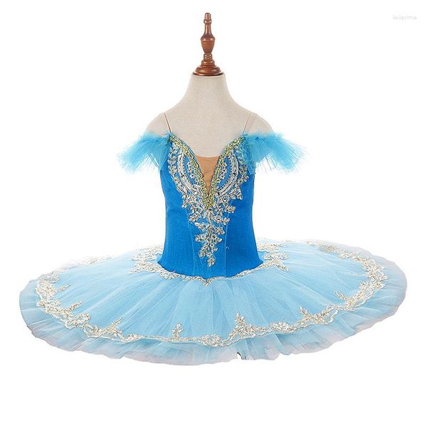 Bühnenkleidung, bunt, vorprofessionell, benutzerdefinierte Größe, Farbe, Performance, Tanz, Kinder, Mädchen, 7 Schichten, Himmelblau, elegantes Design, Ballett-Tutu