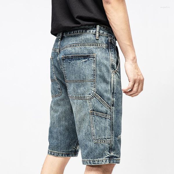 Herren-Jeans, Sommer-Denim-Shorts, ausgewaschen, abgenutzt, alte amerikanische Breeches, Overalls, Streetwear-Hosen, Multi-Pocket-Bermuda-Kleidung