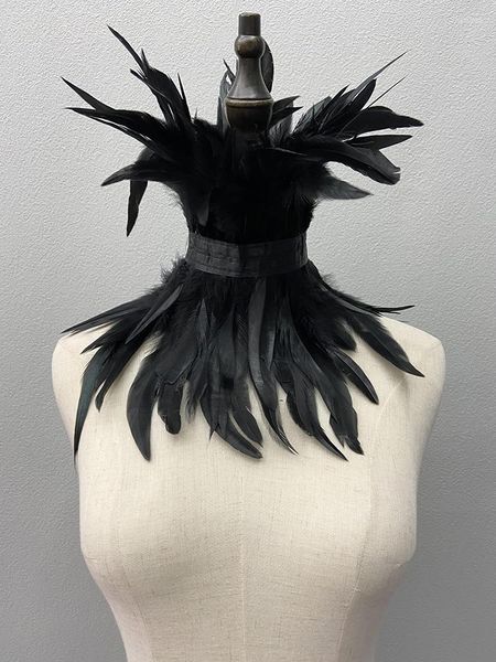 Cachecóis Feather Gargantilha Preto Gótico Roupas Acessórios Luxo Pele Xaile Festa Cosplay Cachecol Feminino Decoração de Halloween