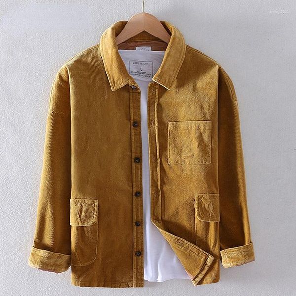 Männer Jacken Männer Corduary Jacke Drei Fronttaschen Herbst Outwear Casual Top Drehen-unten Kragen Mantel Hohe Qualität