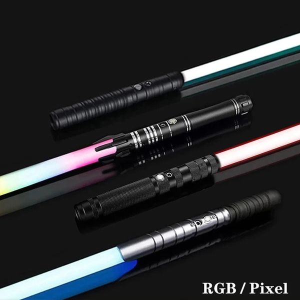 Bastões de luz led neo pixel sabre de luz xenopixel metal rgb laser sabre espada brinquedos pesados duelo som cosplay adereços de palco 230724