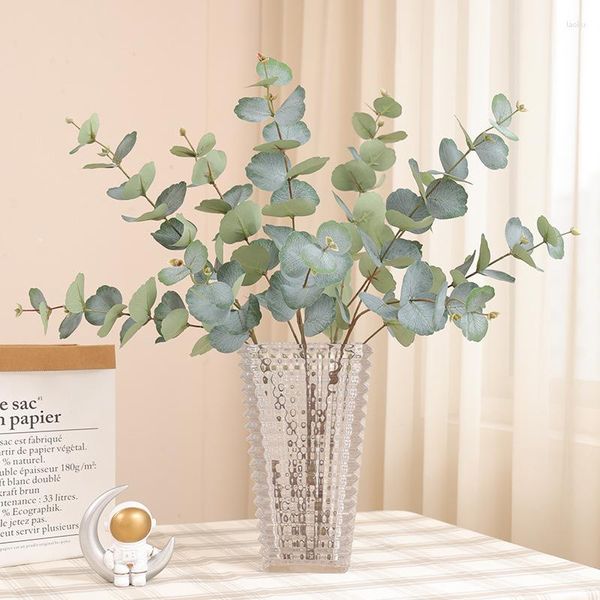 Flores decorativas 4Pc Planta Falsa 3 Garfos Folha de Eucalipto Faça Você Mesmo Decoração de Casa Arranjo de Flores de Casamento Decoração de Cenário de Festa Dinheiro