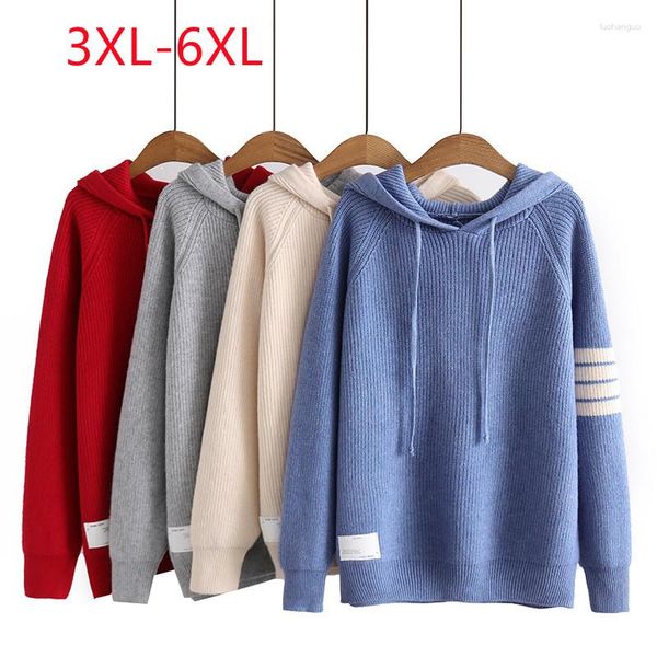 Kadın Sweaters 2023 Bayanlar Sonbahar Kış artı Boyutlar Kadınlar İçin Üstler Büyük Sweater Uzun Kollu Mavi Hoodie Coat 3xl 4xl 5xl 6xl