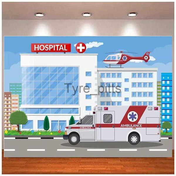 Materiale di sfondo Sfondo fotografico Cartone animato Ambulanza Aereo Edificio ospedaliero Sfondo Operatori sanitari Medici Infermieri Decorazione per feste a tema x0724