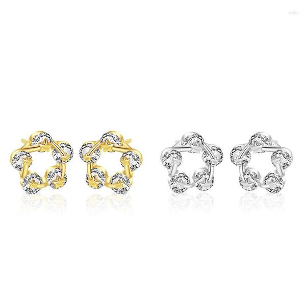 Brincos femininos S925 prata pura orelha ouro cinco pontas estrela redonda zircônia clipe quatro estações moda joias