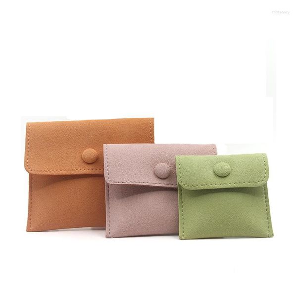 Bolsas de joias Bolsas de couro verde grama Bolsa Fivela Doces de casamento Envelope para presente Embalagem Dupla face Laranja Rosa 2 unidades