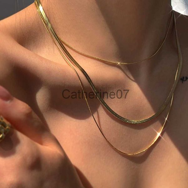 Подвесные ожерелья из нержавеющей стали змеи колье из золотой плоской цепочки подарки подарки DIY Аксессуары J230725