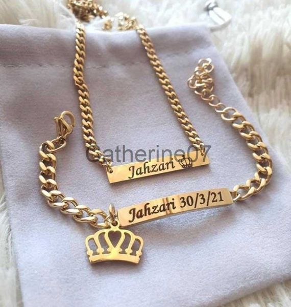 Anhänger Halsketten Mode Edelstahl Gravieren Baby Name Armreifen Vintage Curb Link Kette Bar Anpassen Name Datum Info Typenschild Femme Bijoux J230725