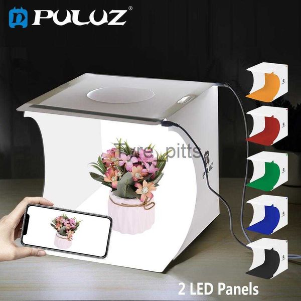 Difusores de Flash PULUZ Miniatura Tabletop Shooting Box Fotografia Studio Light Box com 2*LED Lightbox Difusor Softbox Kit 6 Color Backdrops x0724 x0724