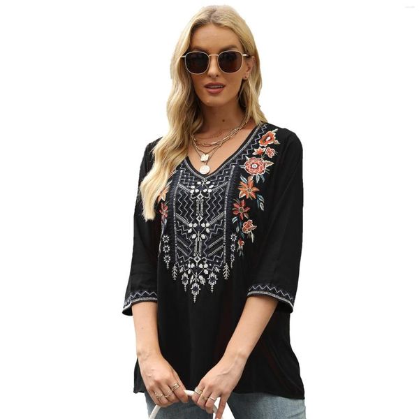 Frauen Blusen Europäischen Stil Gestickte Frau Bluse Schwarz Frühling Sommer Hemd Weibliche Top Blusas Mujer