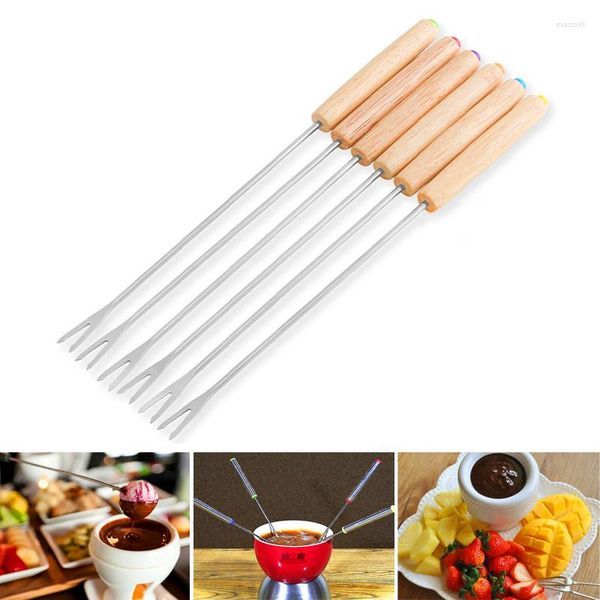 Gabeln 6 Teile/satz Edelstahl Schokolade Gabel Topf Holz Käse Obst Dessert Fondue Schmelzen Spieß Küche Zubehör