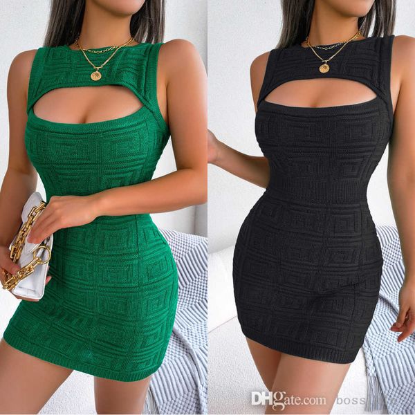 Vestidos femininos de grife primavera e verão vestido sexy oco cintura alta malha quadril saia para mulheres