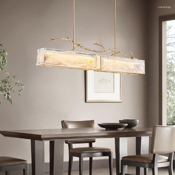 Lampadari cinesi tutto rame luce lampadario di lusso lampada designer personalizzato tavolo da bar creativo vetro lungo semplice