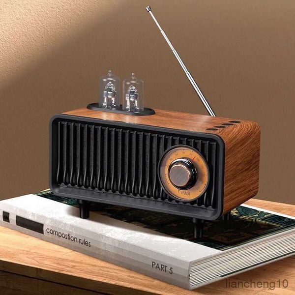 Alto-falantes portáteis Retro Wood Wireless Bluetooth Speaker Subwoofer Music Player com LED Light Support Handsfree Card Disk AUX R230725