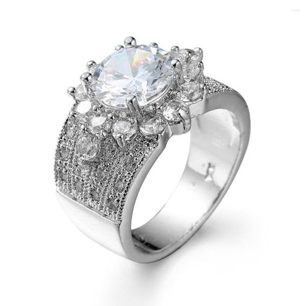 Anéis de casamento cor prata grande anel de pedra de zircônio para presente de natal nupcial jóias femininas cúbicos moda feminina noivado