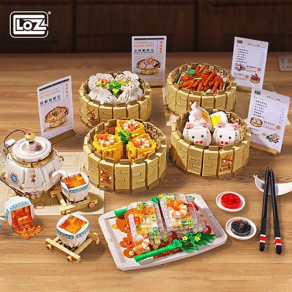 Bloklar Loz Creative Cantonese Gıda Sabah Çay Yapısı Blok Geleneksel Çin Dim Sum Sichuan Pot Tuğlaları Çocuklar İçin Hediye 230724